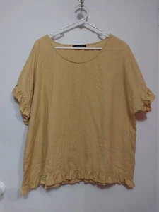 Linen Ping Pong Mustard Yellow Top With Ruffle - Size 10 - Picture 1 of 7