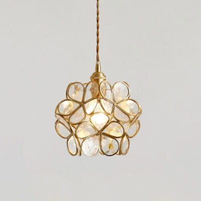 Luminária pendente de teto LED nórdica luminária interna latão vidro flor lâmpada suspensa - Imagem 1 de 4