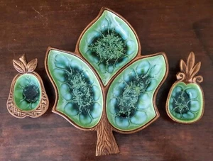 Bandeja de aperitivos y platos de nueces vintage Treasure Craft Hawaii retro verde hoja dividida - Imagen 1 de 12