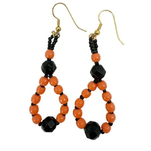 handmade orange &. schwarze Perlen OHRRINGE Schmuck NEU aus Vintage Perlen - Bild 1 von 6