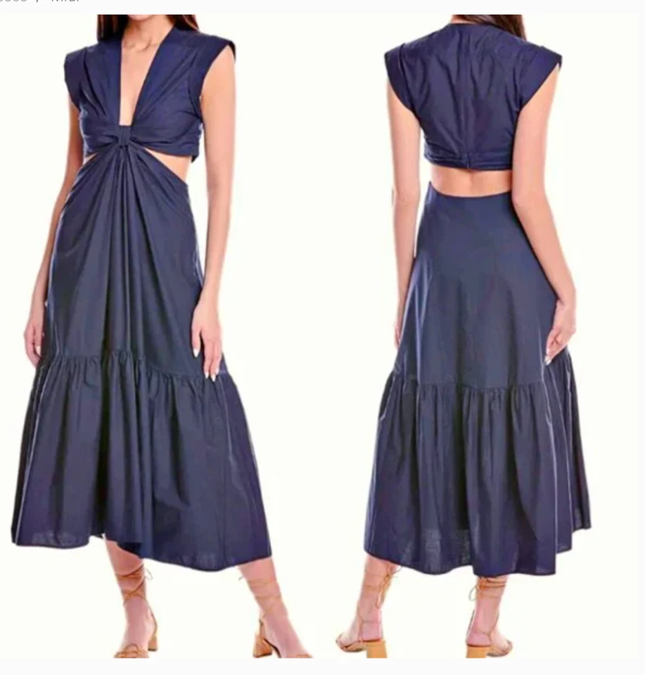 A.L.C. Vestido midi Alexandria algodón anudado frente corte cintura azul marino 6 $495 Foto 1 de 1