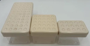 Vintage Retro 3 Lidded Stackable Rectangle Plastic Canisters Indent Bubble Tops - Picture 1 of 15