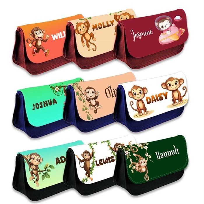 DAILY GIFTS Personalisiertes Federmäppchen Affe Design Mädchen Jungen Schreibwaren Kinder Schultasche 40