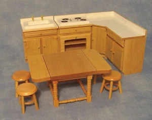 9 Piece White & Pine Kitchen Set Dolls House 1:12 Scale Miniature Accessory 820 - Picture 1 of 9