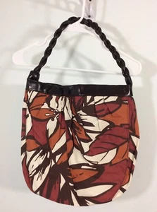 Avon Canvas braun Blumen Beuteltasche Handtasche ein Druckknopf geflochtener Griff neu gebraucht - Bild 1 von 9