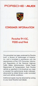 Porsche 911SC 944 928S mercato USA brochure INFORMAZIONI CLIENTI c1983 - Foto 1 di 1