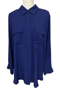 Blusa Loft Zafiro Azul Real Manga Larga Poliéster Sedoso Botón Frontal Talla 16/18 - Imagen 1 de 7