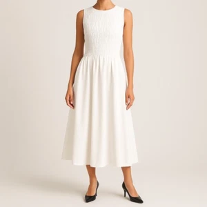 Narciso Rodriguez White Cotton Poplin Ruched Midi Dress Size Small - Picture 1 of 10