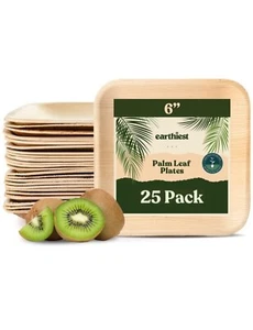 Palm Leaf Disposable Eco Friendly Biodegradable Square Plates - 6 Inch (25 Pack) - Picture 1 of 3
