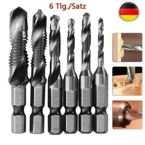 6-TLG. KOMBI GEWINDEBOHRER HSS GEWINDESCHNEIDER BIT BOHRER SET FÜR BOHRMASCHINE - Bild 1 von 12