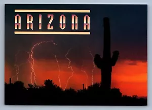 Postcard Vtg Arizona Storm Lightning Bolts Over Desert Cactus Nature 4x6 - Bild 1 von 2