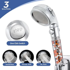 Hand Held Shower Head On Off Switch Chrome 3 Spray Water Pressure Hose Camper - Picture 1 of 8