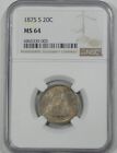 1875-S Twenty Cent Piece CERTIFIED NGC MS 64 Silver 20-Cents