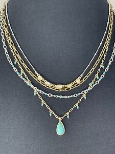 LUCKY BRAND Turquoise Pendant & Opal Stone Multi-Layered Collar Necklace NWT $49