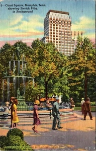 Court Square Sterick Bldg. Memphis Tennessee Linen Postcard - Bild 1 von 2