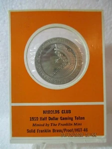 HAROLDS CLUB 1969 Half Dollar Gaming Token Solid Franklinium II Proof HGT-46 - Picture 1 of 6