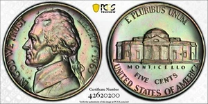 Cello Toned PCGS PR65 1963 Proof Jefferson Nickel 5c Trueview PQ Green Yellow - Picture 1 of 1