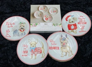 Pier 1 Christmas Dogs Appetizer Plates Theme Holiday 6” Fun Snack Small dogs NIB - Picture 1 of 5