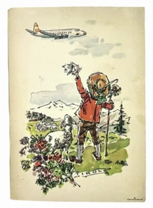Austrian Airlines Art Atelier Koszler Boy Shepherd Waving at Plane ~ Continental - Imagen 1 de 2