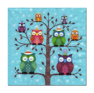4 Motivservietten Servietten Napkins Tovaglioli Tiermotiv Eulen auf Baum (408) - Picture 1 of 1