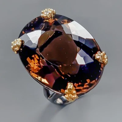 Joyería 40 quilates Anillo Cuarzo Ahumado Natural Plata de Ley 925 Talla 8/R432353 Foto 1 de 4