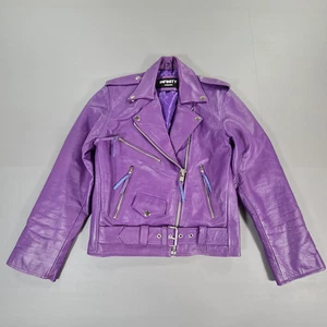 Chaqueta de cuero para mujer Infinity London púrpura 8 Reino Unido motociclista cinturón cremallera asimétrica - Imagen 1 de 13