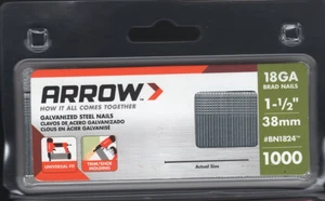 Arrow 18GA Brad Nails 1-1/2" 38mm 1000-Count Galvanized Steel - Picture 1 of 2