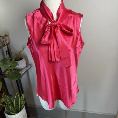 Blusa sin mangas Black Label by Evan-Picone XL ~ rosa con cuello corbata dividida nueva con etiquetas Foto 1 de 4