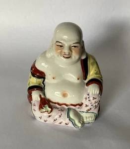 Lucky Vintage Chinese Happy Laughing Buddha Budai Statue Glazed Porcelain Shou - Picture 1 of 3