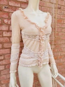 Just Roberto Cavalli Cardigan Jumper Knit Stretch Sexy Pink Crochet Size IT 42 S - Picture 1 of 24