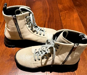 Vibram size 7 Cream Pink Ankle Boots Sneaker Biker Motorcycle Zip Unisex italy - Picture 1 of 16