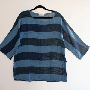 Simply Couture Blue striped Italy Cotton L/XL womens top office casual - Picture 1 of 6