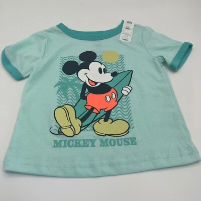 Disney Mickey Mouse Tee Surfboard Short Sleeve Top 12M Teal - Image 1 of 2