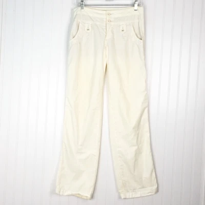 Pantalones Hei Hei Mujer Pierna Recta Marfil Bolsillos Botones 100% Algodón Sólido 4 Foto 1 de 4