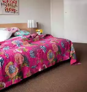 All Season Handmade Reversible Comforter Cotton Kantha Quilt Throw Bedspread - Picture 1 of 50