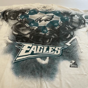 Riddell VTG Eagles AOP 90s All Over Print Single Stitch T-Shirt Size XL - Picture 1 of 10