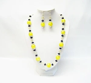 Large Round Yellow Swirl Lamp Work Glass Bead Necklace/Earrings - Picture 1 of 11