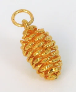 BEAUTIFUL 24K YELLOW GOLD DIPPED REAL PINECONE PINE CONE FOREST NATURE PENDANT ! - Picture 1 of 2