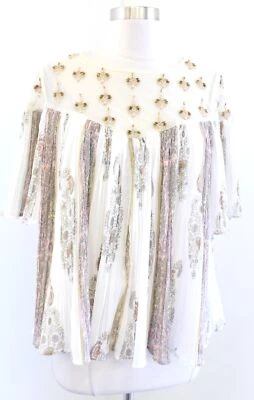 Blusa Top Floreat Anthropologie Floral Malla Bordada Lentejuelas Plisada Columpio S Foto 1 de 4