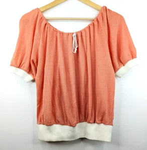 Vintage 80s Women Peach Pink Cream White Off Shoulder Knitted Top Size 8 10 12 - Picture 1 of 6