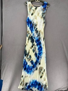 Dissh Dress Womens 14 Beige Blue Tie Dye Cut Out Midi Maxi Sleeveless Tie - Picture 1 of 16