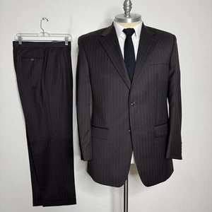 Chaps Men’s 42L Suit - Brown Stripe Jacket & 33W Pants Wool - Picture 1 of 14