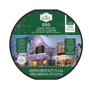 Holiday Time 500-Count Cool White LED Icicle Christmas Lights with White Wire - Picture 1 of 7