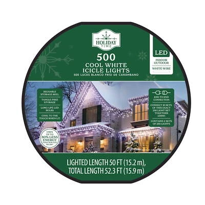 Holiday Time 500-Count Cool White LED Icicle Christmas Lights with White Wire - Image 1 of 4