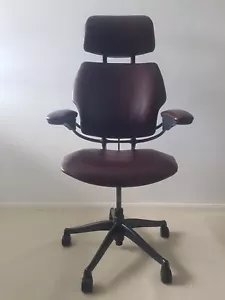 Humanscale Freedom Oxblood Wine Leather Chair Headrest Task Arms Burgundy Red - Picture 1 of 5