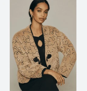 NWT Anthropologie Pilcro Stitched Faux Fur Cardigan Jacket Coat Women’s O/S Tan/ - Picture 1 of 13