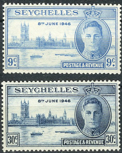 Seychelles 1946 Paz Rey Jorge y Parlamento MNH (SC# 149-150) Foto 1 de 1