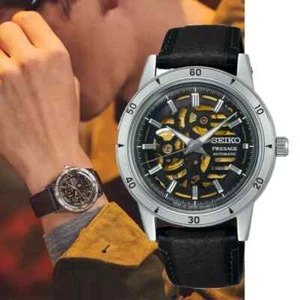 Seiko Presage Style 60’s Retro Automatic Open Heart Black Gold Watch SSA461J1 - Picture 1 of 4