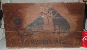 # 2 ANTIQUE VICTOR VICTROLA VINYL RECORDS NIPPER DOG WOOD BOX CRATE ART SIGN USA - Picture 1 of 12