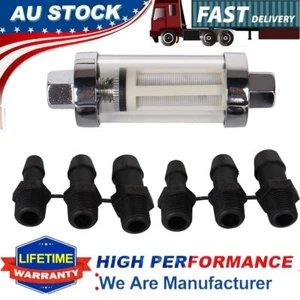 1/4" 5/16" 3/8" Chrome Glass Reusable Washable Inline Fuel Filter 4.2"Aluminum - Picture 1 of 10